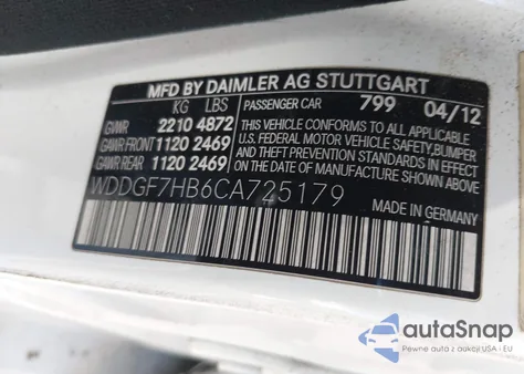 2012 Mercedes-Benz C 63 Amg z USA, uszkodzony, nr VIN WDDGF7HB6CA725179